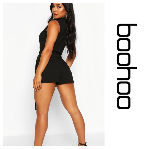 Boohoo Pants - Black romper with deep V by BooHoo. Size 6